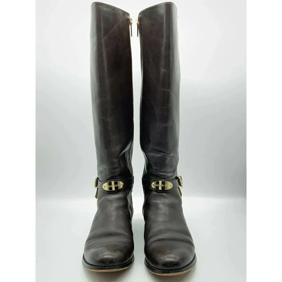 Michael Kors Arley Zip Up Boot Brown Leather Riding Knee High Boots Womens Sz 6M - Picture 1 of 12